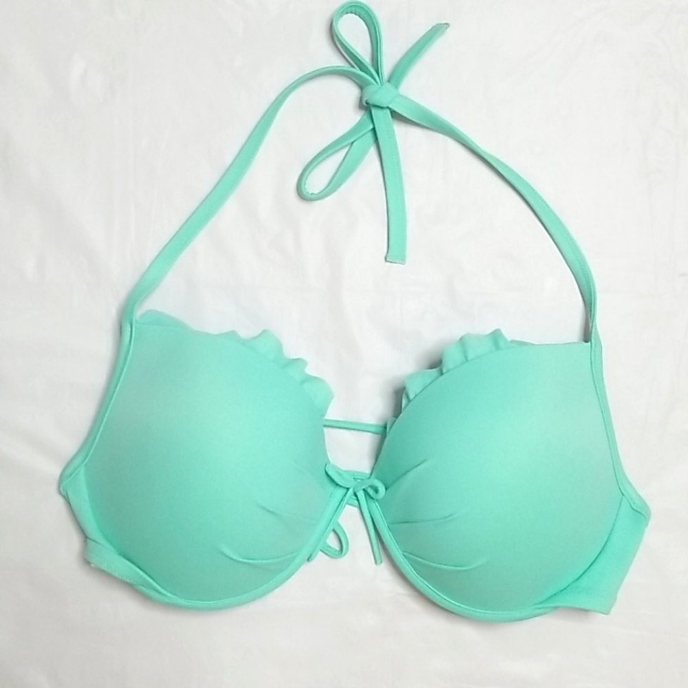 Victoria's Secret blue green teal clamshell padded Bikini Top